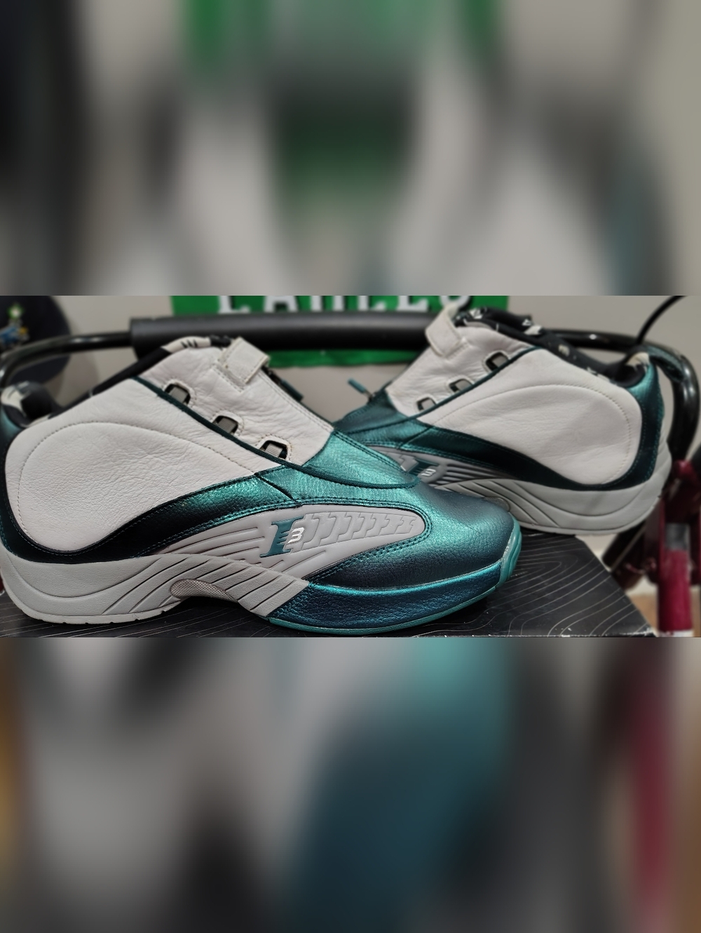 Reebok Answer IV "The Tunnel" sneakers in a deep teal, white, and grey colorway - Picture 8 of 8